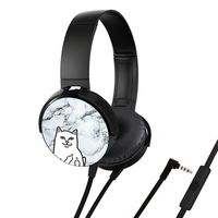 Headset, Customized On-ear Stereo Leather Wired Headphones with Microphone, Deep Bass Headphones Noise Canceling , Support iPad iPhone iPod Tablets Laptop Computer - Cheap Cat