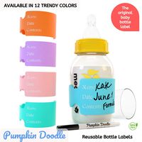 The Original Write and Reuse Baby Bottle Labels for Daycare - Available in 11 Colors- Includes 4 Labels and 1 Dry Erase Marker