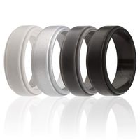 ROQ Silicone Wedding Ring for Men, 4 Pack Silicone Rubber Band Step Edge - Black, Grey, Light Grey, Silver - Size 12