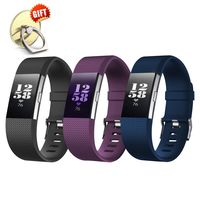 [3-Pack] IYOU Compatible for Fitbit Charge 2 Replacement Bands, Classic Edition Adjustable Silicone Sport Wristbands Fitbit Charge 2 Bands for Women and Men, Large,【Gift】 1X Finger Ring Stand