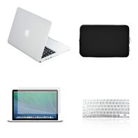 TOP CASE - 4 in 1 Essential Bundle Rubberized Hard Case + Zipper Sleeve + Keyboard Cover + Screen Protector Compatible MacBook Pro 13" Retina Display (Release 2012-2015) A1425 / A1502 - Matte Clear