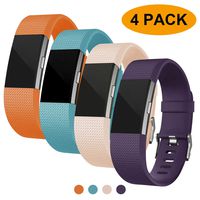 Fondenn Bands Compatible with Fitbit Charge 2 for Women and Men (4 Pack), Classic Adjustable Soft Silicone Sport Strap Replacement Wristband for Fitbit Charge 2