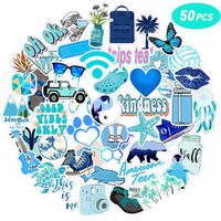 Blue VSCO Stickers for Teen Girls,Women,Kids,50 Pcs Waterproof Water Bottle Sticker for Laptop, Phone, Bike, Luggage, Skateboard, Guitar, Cute Vinyl Trendy Aesthetic Stickers(Series 2)