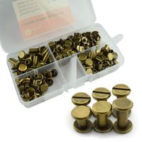 RuiLing 90 Sets Bronze Chicago Screws Assorted Kit Screw Posts Metal Accessories Nail Rivet Chicago Button for DIY Leather Decoration Bookbinding Slotted Flat Head Stud Screw 5x6/10/12mm