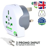 World to UK Travel Adapter by Q2Power, for Type G Outlets, Grounded and Safe, Works with Laptops, Computers, Smartphone Chargers, Portable Devices, Perfect for International Trips