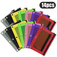 Pencil Pouches, BOENFU Fabric Binder Pencil Pouch with Double Pocket and Mesh Window, Zippered Pencil Bags with Rivet Enforced 3 Rings (14 Pack, 7 Color)