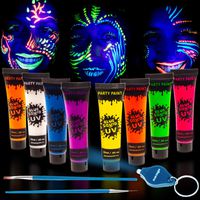 UV Face & Body Paint Set - by Blue Squid, 8 Liquid UV Body Paints (8 x Large 0.5oz) +FREEBONUS Mini Ultraviolet Torch - Glow in The Dark Neon Face & Body Paint - Black Light Reactive Neon Paints