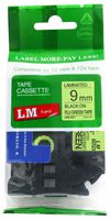 LM Tapes - Brother PT-200 3/8" (9mm 0.35 Laminated) Black on Bright Green (Fluorescent) Compatible TZe P-touch Tape for Brother Model PT200 Label Maker with FREE Tape Guide Included