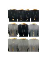 Ofeiyaa 10Pcs Long Pendant Necklace Simple Moon Bar Three Triangle Tassel Lock Sweater Y Shape Punk Chain Choker Necklace for Women Girls Gold Tone