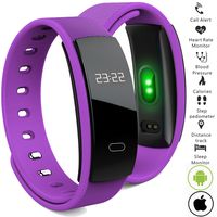 FashionLive Bluetooth Smart Band Wristband Heart Rate Blood Pressure Oxygen Monitor Waterproof OLED Touch Screen Pedometer Sedentary Reminder for iOS iPhone Android Phones (Q8-Purple)