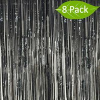 Deruicc 8 Pack Black Foil Curtains 3ft x 8ft Tinsel Fringe Curtains Shimmer Curtain Birthday Wedding Party Christmas Photo Booth Backdrop Decorations