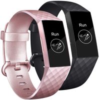 Tobfit Bands Compatible with Fitbit Charge 3/Charge 3 SE Bands for Women Men, Classic Replacement Accessories Sports Wristbands, 2 Pack (Rose Gold/Black, Large)
