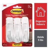 Command 3M Large Wall Hooks, Strong and Versatile, 3 Hooks, (17003-3ES)