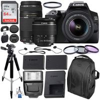 Canon EOS 250D (Rebel SL3) DSLR Camera with 18-55mm & 75-300mm Canon Lenses & Essential Accessory Bundle - Includes: SanDisk Ultra 64GB SDXC Memory Card, Extended Life Spare Battery & More