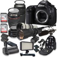 Canon EOS 5DS R Digital SLR with Low-Pass Filter Effect Cancellation Camera w/EF 24-105mm f/4 L is USM Lens + 75-300mm f/4-5.6 III Telephoto + 500mm f/8 Preset Lens + Holiday Accessory Bundle + More!
