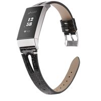 Wearlizer Glitter Black Leather Band Compatible with Fitbit Charge 3 Bands for Women Men, Leather Replacement Band Assesories Strap X Type Bracelet for Fitbit Charge 3