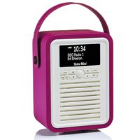 VQ Retro Mini HD Digital Radio with AM & FM, Bluetooth & Alarm Clock - Electric Pink