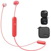 Sony WI-C300 Wireless in-Ear Headphones, Red(WIC300/R) w/Earphone Case Pouch
