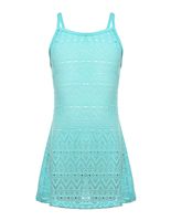 LEINASEN Kids Girl's Beach Crochet Mesh Crossback Swim Cover Up Dress Light Blue