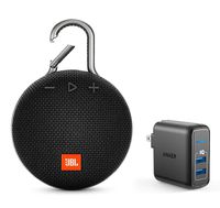 JBL Clip 3 Portable Bluetooth Wireless Speaker Bundle with Dual Port 24W USB Travel Wall Charger - Black