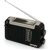 iGadgitz Xtra U4457 Wind Up, Solar and USB Rechargeable Portable AM/FM Radio with 3 Year Warranty - Black