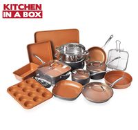 Gotham Steel 20 Piece All in One Kitchen Cookware + Bakeware Set with Nonstick Durable Ceramic Copper Coating - Includes Skillets, Stock Pots, Deep Square Fry Basket, Cookie Sheet and Baking Pans