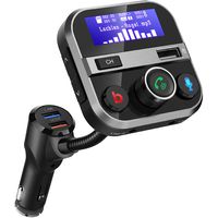 Car Bluetooth FM Transmitter V5.0 FM Radio Adapter Handsfree Car Kit 1.7 Inch Screen with Bass Switch, 2.4A and QC3.0 USB Ports, Support for USB Drive, MicroSD, AUX Input/Output, TF Card Mp3 Player