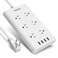 SUPERDANNY 9.8ft 15A Surge Protector Power Strip 14AWG Extension Cord with USB 6 Outlet Charging Station Angle Flat Plug Adjustable Voltage 110-240V for Phone Tablet Garage Kitchen Office Home, White