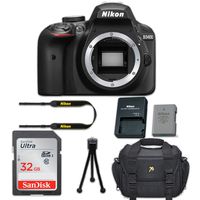 Nikon D3400 DSLR Camera Body Only Kit + 32GB Memory Card + Camera Carrying Bag + Tripod (Renewed)