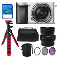Sony Alpha a6000 ILCE6000 Interchangeable Lens Camera with 16-50mm Power Zoom Lens (Silver) + Pixi-Basic Accessory Bundle
