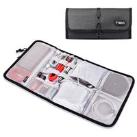TYCKA Folded Travel Organizer Electronics Bag, Small Carry Case for Cable, Cord, USB, SD Cards, Chargers, Deep Gray