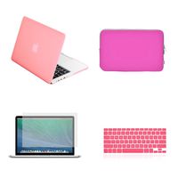 TOP CASE - 4 in 1 Essential Bundle Rubberized Hard Case + Zipper Sleeve + Keyboard Cover + Screen Protector Compatible MacBook Pro 13" Retina Display A1425 / A1502 (2012-2015 Release) - Pink