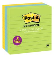 Post-it Notes, America's #1 Favorite Sticky Note, 4 in x 4 in, Jaipur Collection Lined, 3 Pads/Pack (675-3AUL)