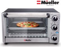 Toaster Oven 4 Slice, Multi-function Stainless Steel with Timer - Toast - Bake - Broil Settings, Natural Convection - 1100 Watts of Power, Includes Baking Pan and Rack by Mueller Austria