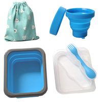 Yaayan Premium Silicone Collapsible Bowl and Cup, Set with Lids - BPA Free- Expandable Food Storage Containers Set for Outdoor Camping, Hiking, Travel, Toddler Snacks ... (Blue Set)