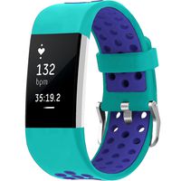 SKYLET for Fitbit Charge 2 Bands, Breathable Silicone Replacement Bands for Fitbit Charge 2 with Secure Watch Clasp (No Tracker)[Large, Teal-Blue]