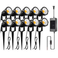 ZUCKEO 5W LED Landscape Lights with Transformer 12V 24V Waterproof Garden Pathway Lights Warm White Walls Trees Flags Outdoor Spotlights with Spike Stand (10 Pack with Transformer)