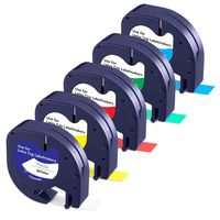 Mata1 Label Tape Refills (Multicolor, 12 mm x 4 m, 5 Pack), Compatible with DYMO LetraTag Label Makers, Plastic Tape Replacement Cartridges 91331 91332 91333 91334 91335, Labels, Labeling Tape