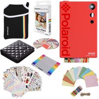 Polaroid AMZPOLSP02K3R Mint Instant Digital Camera (Red) Gift Bundle + Paper (20 Sheets) + Deluxe Pouch + 9 Fun Sticker Sets + Twin Tip Markers + Photo Album + Hanging Frames + 100 Sticker Frame Set