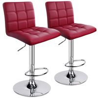 Leopard Square Back Adjustable Swivel Bar Stools, PU Leather Padded with Back, Set of 2 (Wine Red)