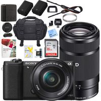 Sony ILCE5100L/B Alpha a5100 24.3MP HD 1080p Mirrorless Digital Camera with 16-50mm Lens Black Bundle with 55-210mm Zoom Lens, 16GB Memory Card, Bag, Paintshop Pro, 40.5mm Filter and Battery
