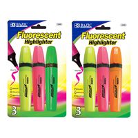 BAZIC Fluorescent Highlighters w/Pocket Clip (3/Pack)