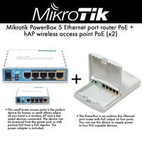 Mikrotik RB750P-PBr2 PowerBox outdoor 5 Ethernet port router with PoE (1-UNIT) + RB951Ui-2nD hAP wireless access point PoE (2-UNITS)