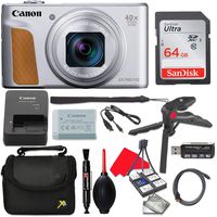 Canon PowerShot SX740 (Silver) HS 20.3MP 40x Optical Zoom Digital Camera with 4K Video + 64GB High Speed Memory Card + Hand Grip Tripod + Camera Case + Accessories (10 Items)