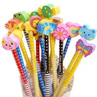 WIN-MARKET Cute Cartoon Eraser Pencil Bon Voyage HB School Novelty Writing Wooden Pencil For Kids RS funny School Stationery Office Supplies (10PCS)