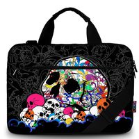 iColor 15" Laptop Shoulder Messenger Bags 14" 15.4 Inch Office Briefcase 15.6" Notebook Tablet Canvas Handle Cases Carrying Sleeve Cover Holder (14"~15.6", Black w/Skull)