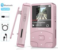 Clip MP3 Player with Bluetooth, AGPTEK 8GB Lightweight Sport Music Player with Armband, Pedometer, FM Radio,Voice Recorder Support Up to 128GB, A58 Rose Gold for Running, Workout