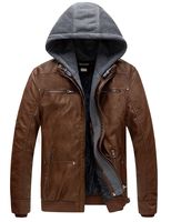 Wantdo Men's Leather Jacket with Removable Hood US Medium Brown