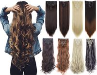 7Pcs 16 Clips 23"-24" Thick Curly Straight Full Head Clip in on Double Weft Hair Extensions