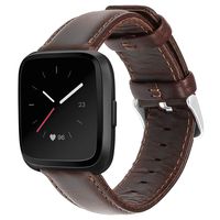 UMAXGET Leather Band Compatible with Fitbit Versa/Versa 2/ Versa Lite/Versa Special Edition Watch, Classic Genuine Leather Strap with Stainless Steel Buckle Wristband for Women Men